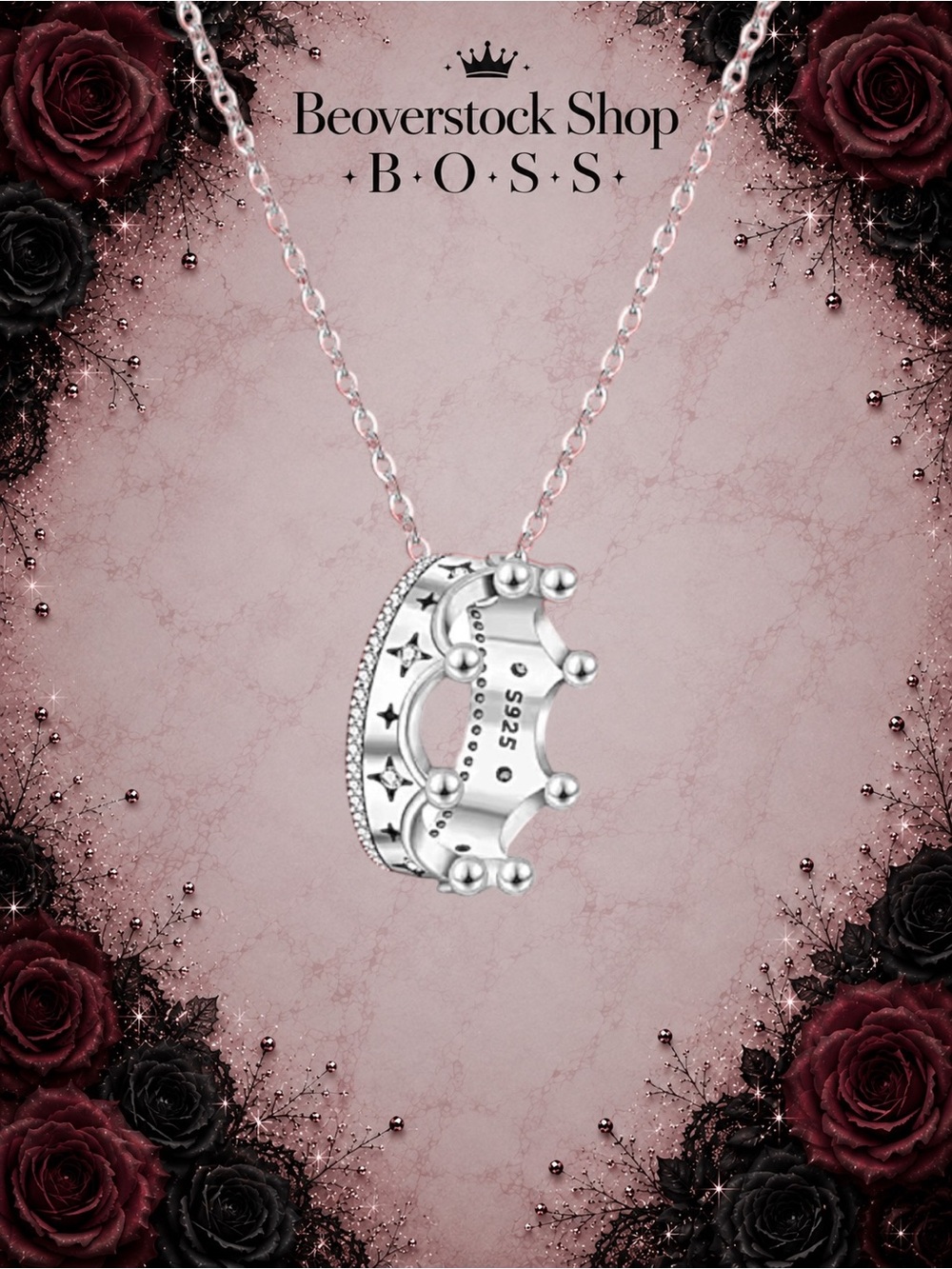 New Exclusively Fancy 925 Sterling Silver Crown Pendant Necklace
